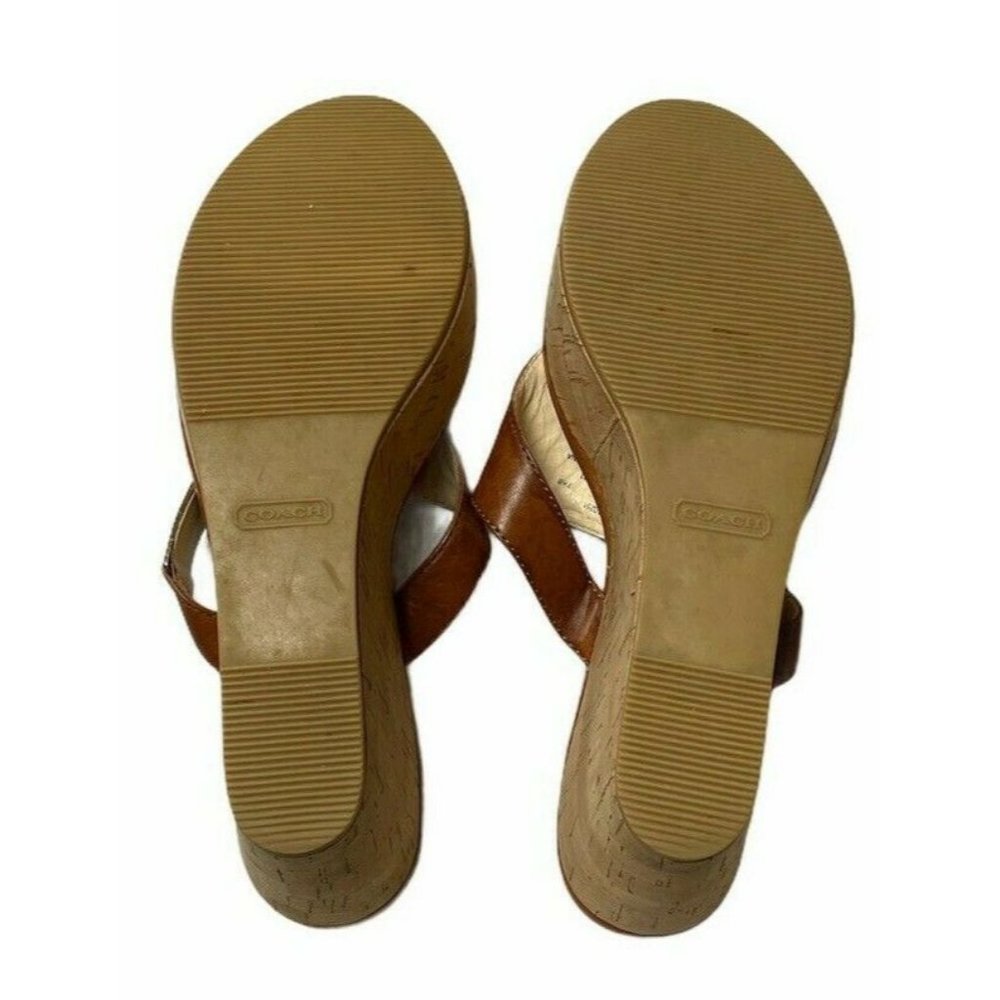 Coach Jan Cork Leather Cork Wedge Sandals Cognac - Picture 10 of 11